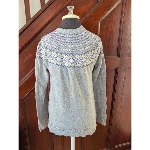 Appleseeds Womens Gray Fair Isle Knit Sweater M 100% Wool Floral Pattern - Picture 3 of 7